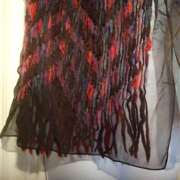 Italian Silk/Wool Tittorio 17"x57" Weaved Fringe Statement Piece Scarf Unisex - Picture 3 of 9